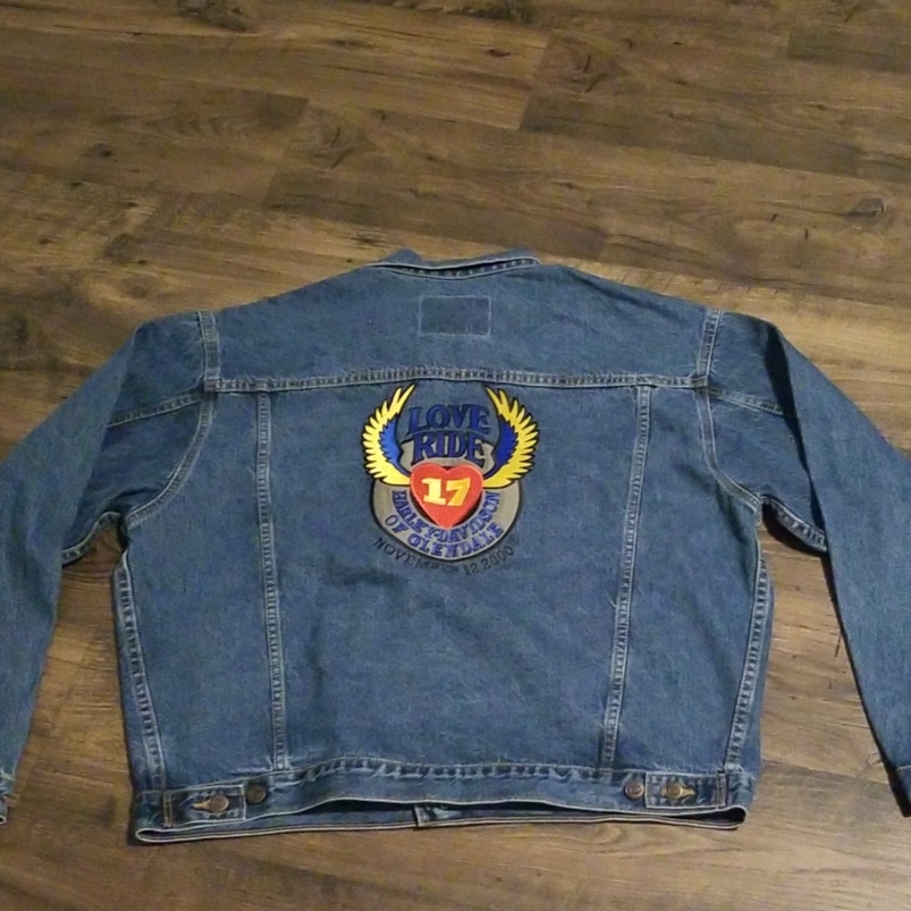 New Mens XL jean jacket Harley Davidson Love Ride